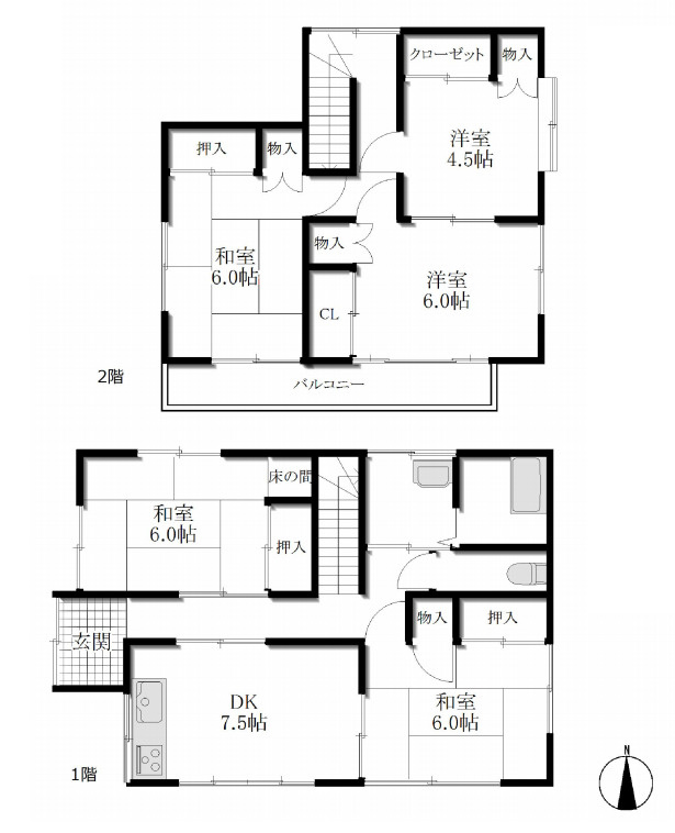 上尾市緑丘5丁目　中古戸建の間取り|上尾市緑丘5丁目　中古戸建・5DK・土地面積179.64m2・建物面積98.53m2