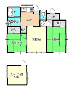 【間取り】 | 西坂戸二丁目平屋 | 3K＋プレハブ物置
