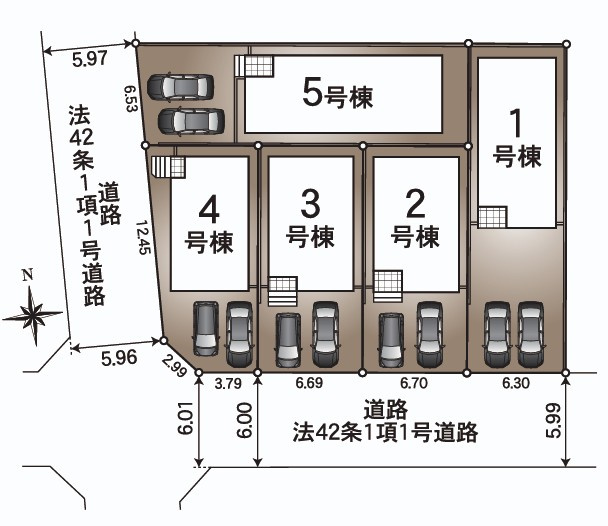「利便性MAX」高知市南金田第1　2号棟新築一戸建ての区画図|全5棟の分譲住宅、整った街区設計