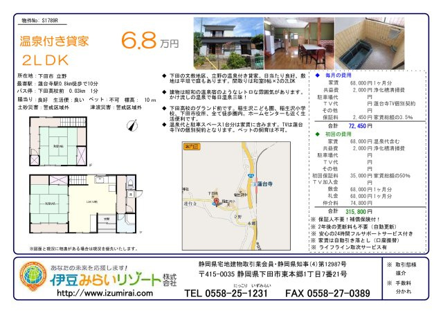 S1789R　立野温泉付き貸家の地図