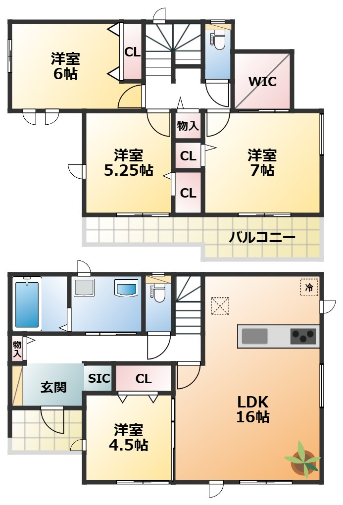 ハートフルタウン宇都宮市中岡本町3416番の間取り|全室南向きで陽当たりの良い間取りです