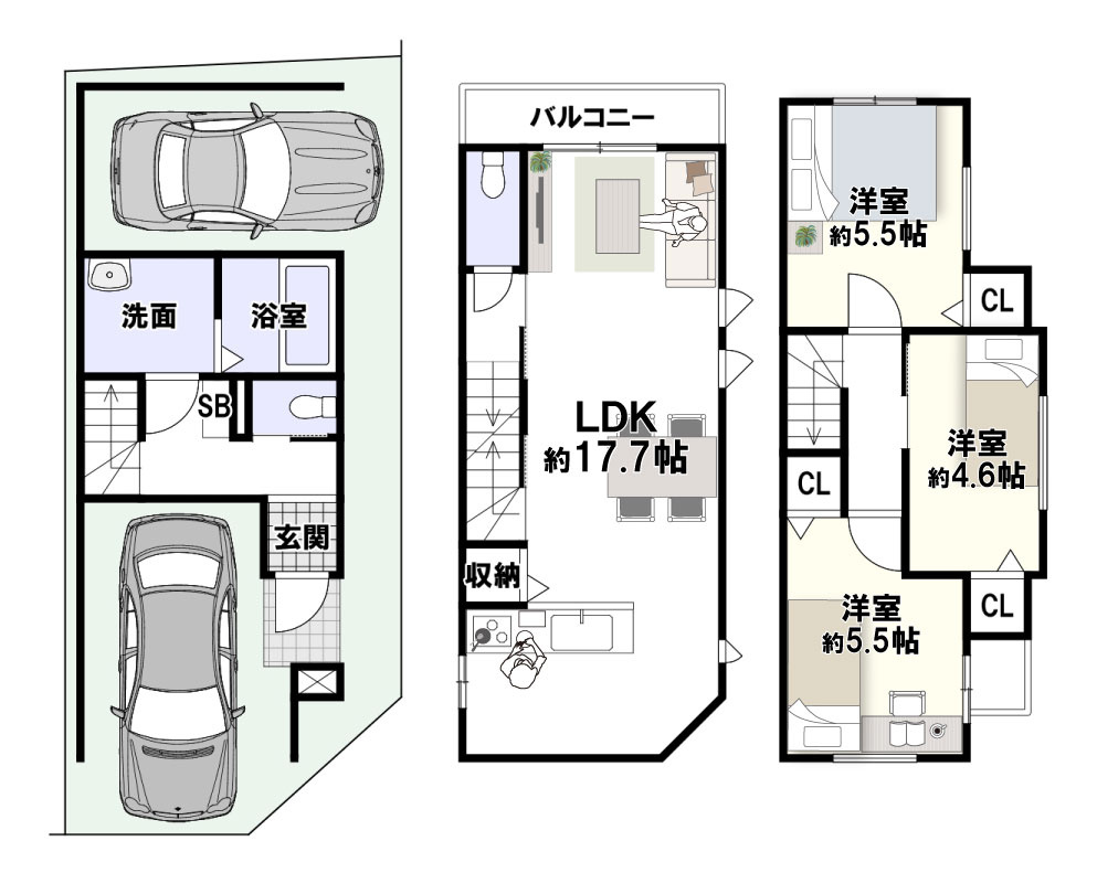 津之江町1丁目　建築条件付土地の参考プラン|新築参考プラン：建物価格1999万円、建物面積81.73m2