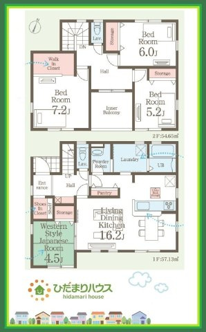 いわき市常磐下船尾１期　新築戸建　3号棟の間取り|南に面した大きな窓から差し込む光で日中は電気いらず♪