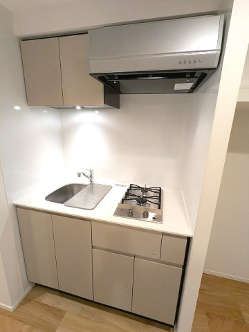 ライトハウス元浅草のキッチン|洋室と扉で別れた1Kタイプ、料理しやいシンクカバー付です