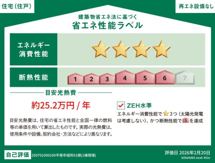 平塚市城所新築戸建て　第1期1号棟の省エネ性能ラベル