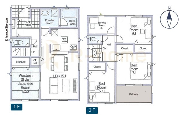 下妻市二本紀第2　新築戸建て　1号棟の間取り|4LDK＋サービスルーム、土地面積206.34m2、建物面積99.62m2