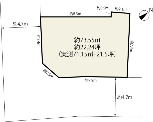 箕面市半町2丁目土地の土地図|◆前面道路は広めの4.7ｍ×4.7ｍ 交通量少な目で安心です!!
◆建築条件外しご希望の場合はご相談ください!!