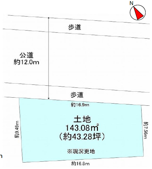 加古川市平岡町一色　土地の土地図|敷地約43坪です。