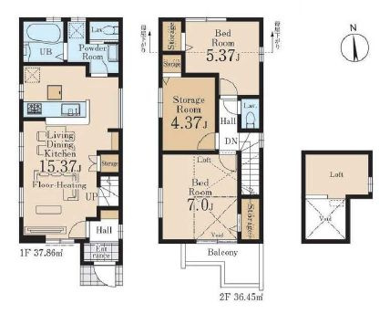 【間取り】 | 杉並区宮前１丁目　新築戸建て　２号棟 | 2SLDK・土地面積77.34ｍ2・建物面積74.31ｍ2