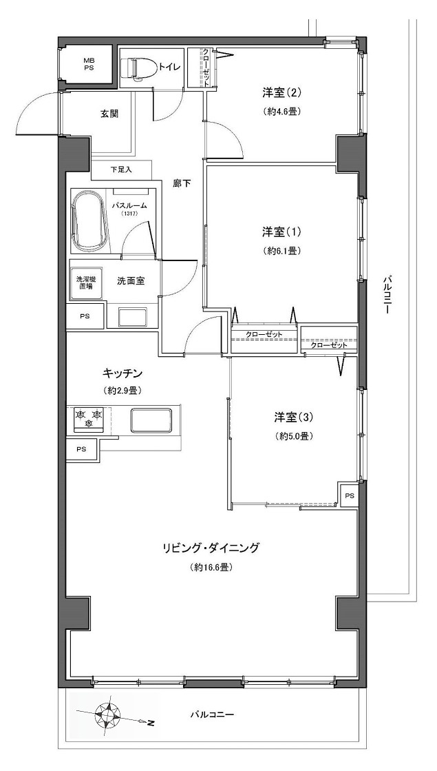 さぁ、来た！最上階×角部屋で眺望も最高なこの一室！駅までほぼ平坦でMEGAドンキが常連になる！『レクセル保土ヶ谷』リノベーションの間取り