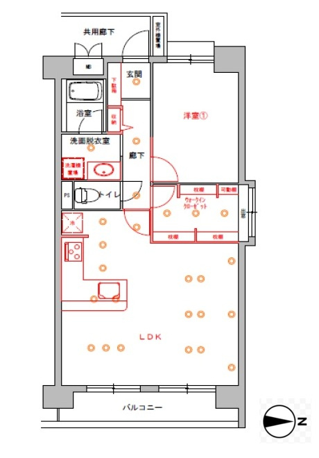 コスモ二条の間取り|1LDK、価格3650万円、専有面積55㎡、バルコニー面積6.86㎡