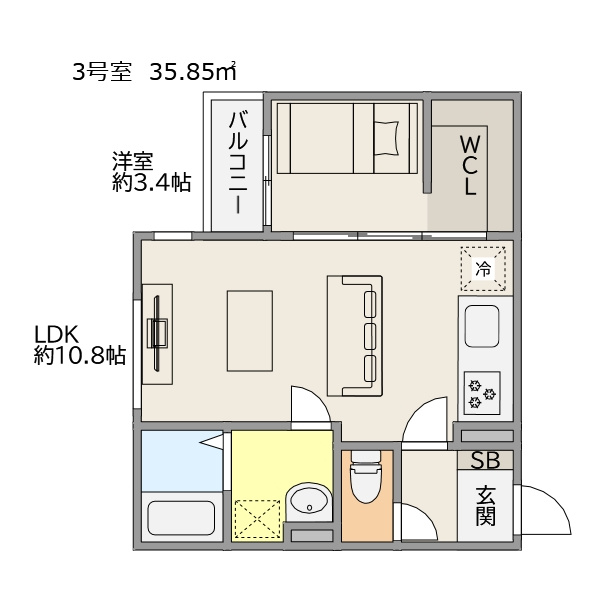 TRIOVE飯塚バスターミナル前の間取り|間取り図：3号室