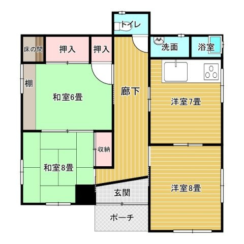 稲敷市蒲ヶ山　平屋中古住宅の間取り