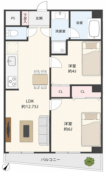 【間取り】 | リバーハイツ長者町