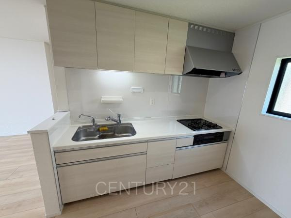 深谷市横瀬中古住宅のキッチン|シンクも大きく洗い物もしやすい浄水器付。シャワーヘッドは引き出し可能、シンクの隅々まで洗い流せます。