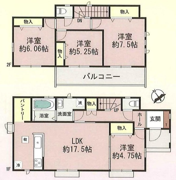 駐車並列3台　全居室南向き　西区秋葉台2丁目　新築戸建の間取り