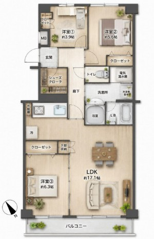 【間取り】 | ライオンズマンション宮崎台 | 間取りです