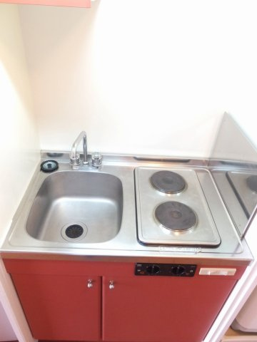 レオパレスタキオンのキッチン|２口電気コンロ設置済み。