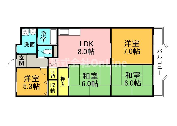 東大阪市友井５丁目の賃貸マンションの間取り