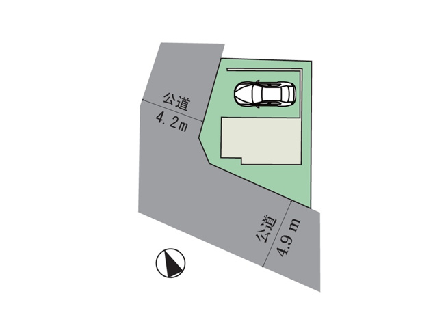 【区画図】 | 志木市上宗岡1丁目　新築一戸建住宅　全1棟　(志木本店) | 角地につき開放感良好。
交通量が少ないので車の出し入れもスムーズに行えます。