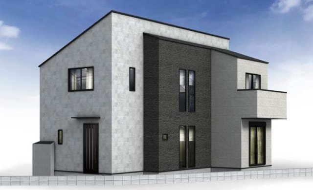 【横浜市保土ケ谷区峰岡町2丁目230-3新築戸建て】★仲介手数料無料★（峯小学校・宮田中学校）の外観パース|ブラック×グレーを基調としたスタイリッシュな外観デザイン。シンプルながらも存在感があり、落ち着いた街並みに映える洗練された一邸です。