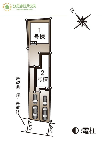 【区画図】 | 守谷市本町第12　新築戸建　1号棟 | ご家族でお車に乗る方に！駐車場2台分あります！
（1号棟）