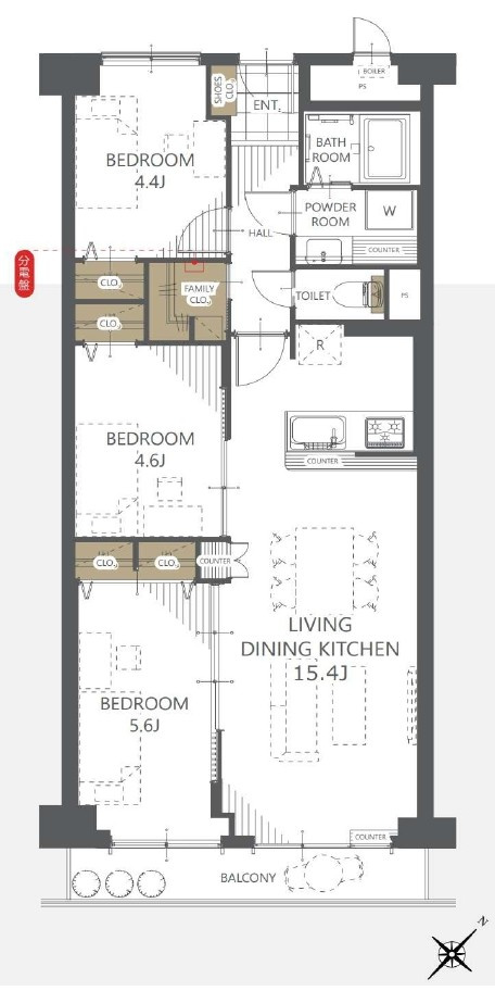 【リフォーム済】シャルマンコーポ草津　3Fの間取り