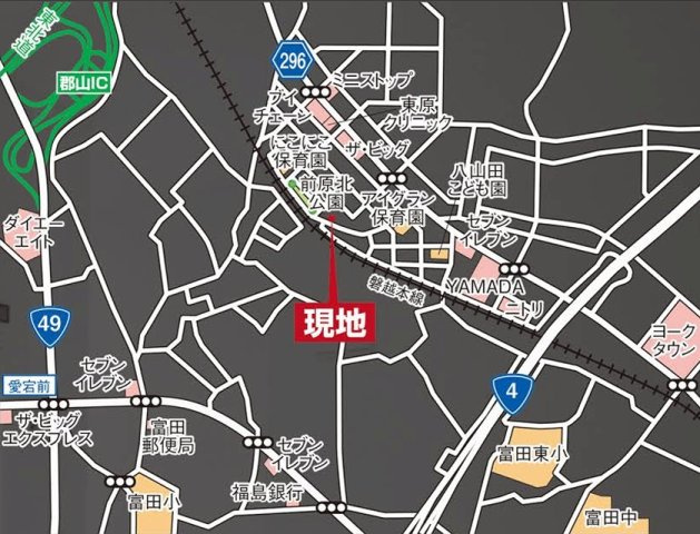 新築戸建・新築建売　郡山市東原一丁目　富田東小・富田中の地図