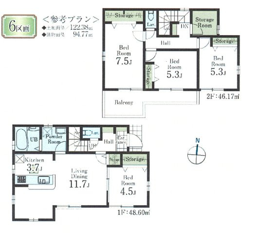 武蔵村山市神明4丁目　土地全7区画の参考プラン