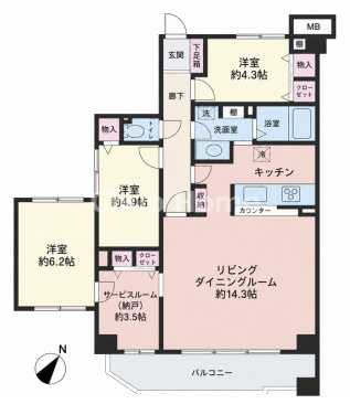 モアステージ墨田の間取り|3SLDK・南東向き・3方角部屋住戸につきまして日当り・通風良好