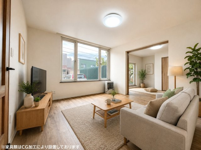 拓北7条5丁目 戸建の居間・リビング|隣りの６．５帖洋室をつなげてＬＤＫ２０帖としてもご使用可能です