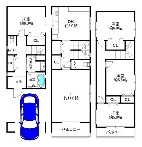 神戸市長田区西代通3丁目新築戸建ての間取り