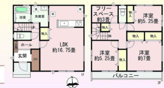 新築戸建　高崎市並榎町の間取り|2階に約3帖のフリースペースがあります。テレワークや趣味のスペースに。