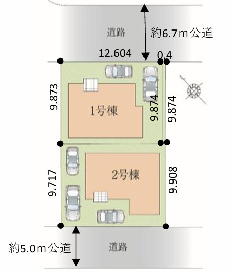 新築／ふじみ野市元福岡1丁目2期　全2棟の区画図|駐車スペースあり！（車種による）
