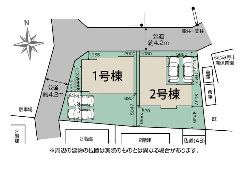 新築／ふじみ野市長宮２丁目　全２棟の区画図|駐車スペースあり！（車種による）