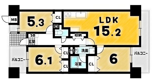 グランデュール鴨川Ⅱ番館の間取り
