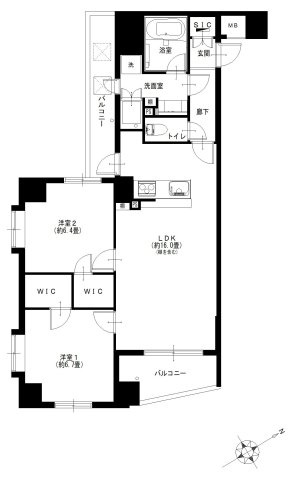 エクセレント文京動坂の間取り|エクセレント文京動坂：南東向き角部屋！全居室にウォークインクローゼット・窓が付いた２ＬＤＫリノベーション物件は全居室６．４帖以上！
