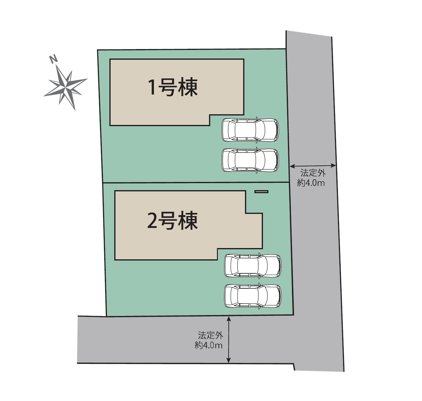 古賀市千鳥2丁目第1-2棟（1号棟）の区画図|配置図（1号棟）