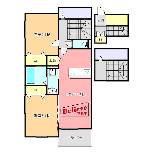 エルグランドパティオ弐番館の間取り|使い勝手の良い間取りです♪
