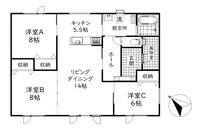 北見団地6丁目【新築】平屋の間取り
