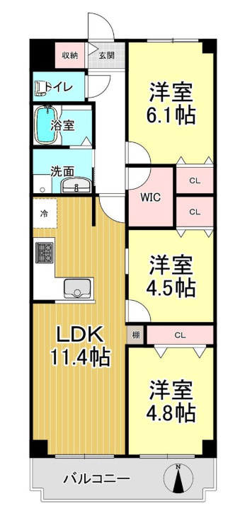 東三国スカイハイツの間取り|◆3LDK＋WIC！各居室に収納完備！