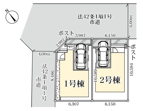 八潮市　八潮6丁目　新築戸建　全2棟の区画図|区画図です