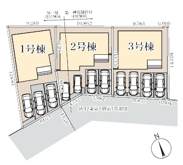 鴻巣市鴻巣　新築戸建全３棟の区画図