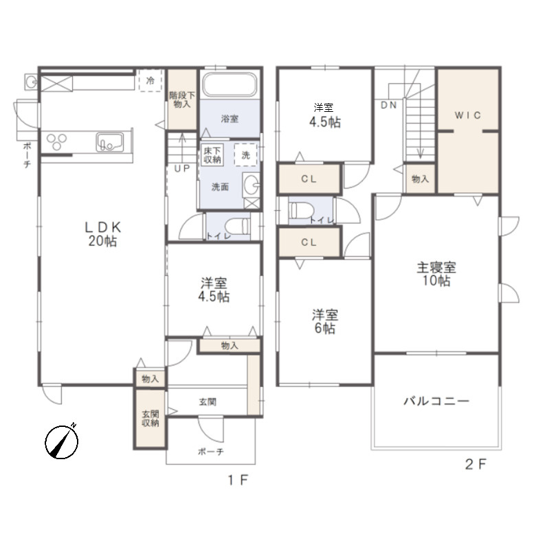広弁天橋町　戸建の間取り|延べ床面積118.72㎡の4LDKです。広々とした20帖のLDKと各居室に収納を完備しています。
間取り図現況優先