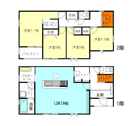 【間取り】 | リーブルガーデン.S前橋市青柳町第4ー① | リビングゆったり広々19帖！
水回りを最短距離で結んだラクラク家事同線！
全居室南向き！主寝室は7.7帖！
