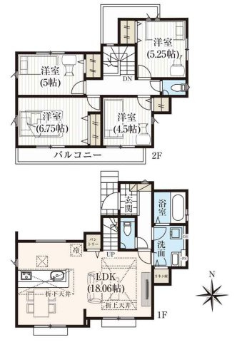 入間市鍵山3丁目・全2棟　新築一戸建　2号棟　の間取り|【全2棟・2号棟】陽当良好な南向き4LDKの間取りです。