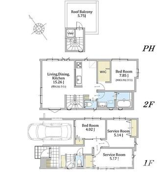 茅ヶ崎市十間坂2丁目　新築戸建　　全３棟の間取り|ルーフバルコニー付　２LDK＋２S