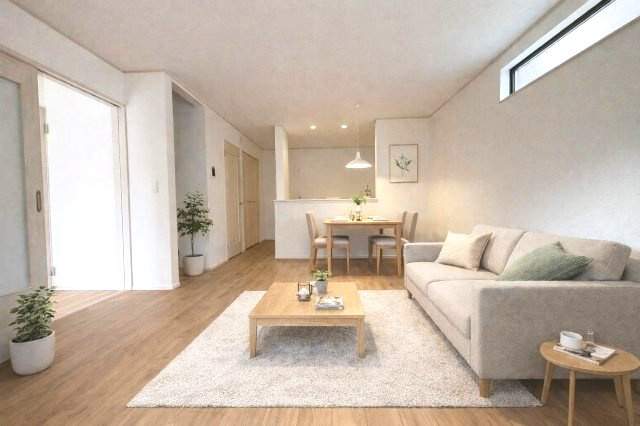 【居間・リビング】 | 福岡市東区香椎駅東1丁目　1号棟（全1棟）【仲介手数料無料・0円】 | 施工例。施工例は完成時と異なる場合があります。
