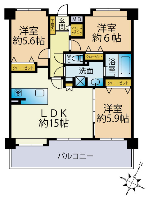 エイルヴィラグランシス吉塚の間取り|〇2LDK、価格4280万円、専有面積71.85㎡、バルコニー面積17.00㎡