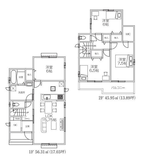 所沢市狭山ヶ丘10期　全2棟　新築戸建　ハートフルタウンの間取り